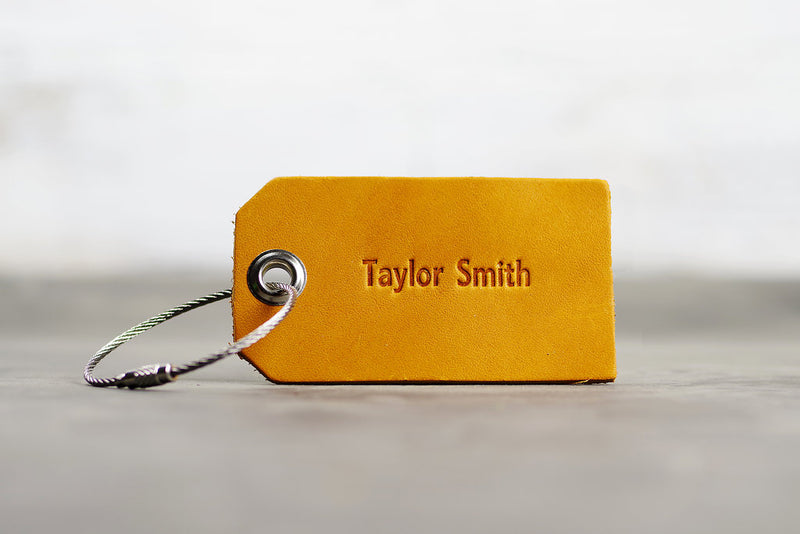 Personalized Leather Luggage Tag - Ox & Pine - First and Last Name - Saddle Tan