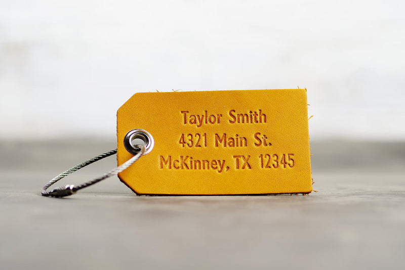 Personalized Leather Luggage Tag - Ox & Pine - Name and Address - Saddle Tan