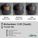 LIMITED EDITION - Navy Color YOUTH Trucker Style Hat with Leather Patch - 20 Stamp Design Options