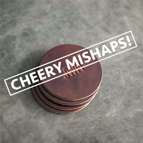 Cheery Mishaps - Personalized Leather Coasters (Set of 4)