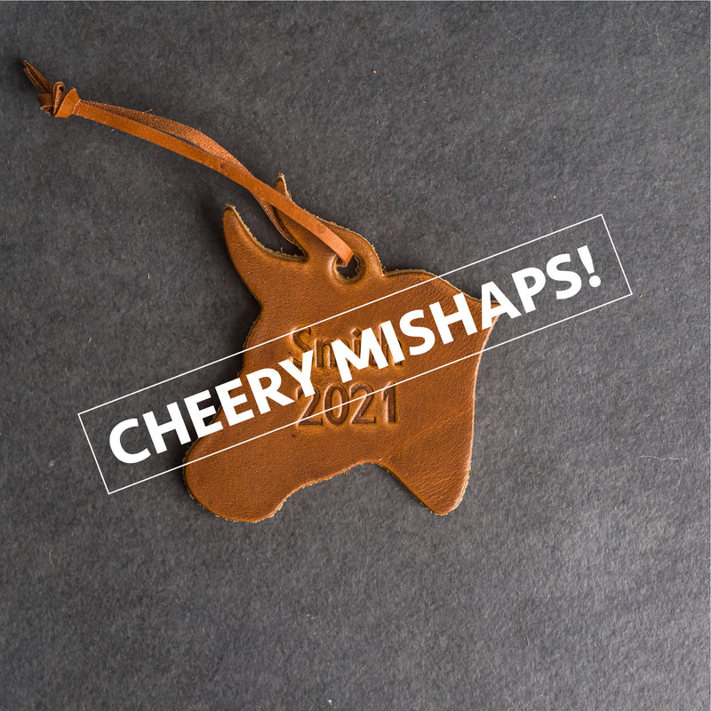 Cheery Mishap Personalized Leather Christmas Ornament - Ox Shape | Stocking Tags