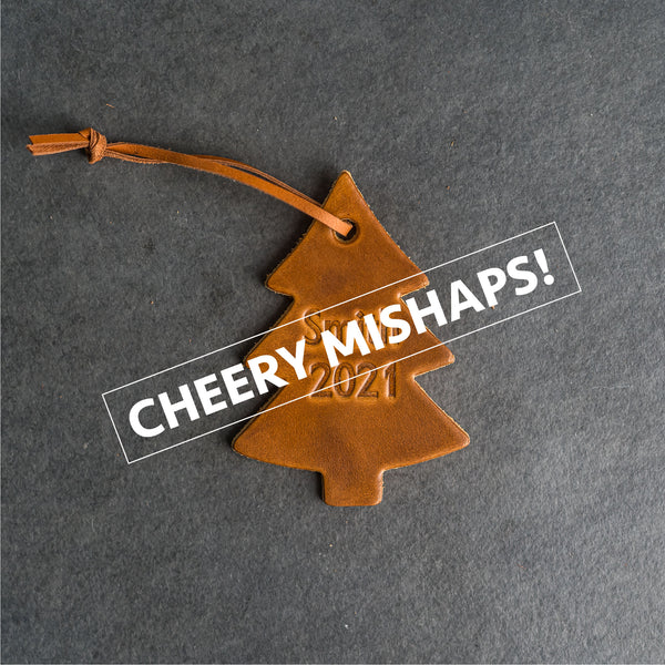 Cheery Mishap Personalized Leather Christmas Ornament - Pine Tree Shape | Stocking Tags