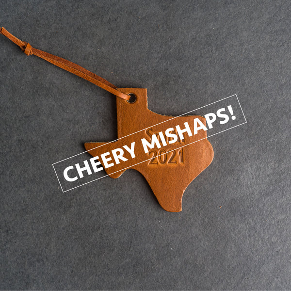 Cheery Mishap Personalized Leather Christmas Ornament - Texas Shape | Stocking Tags