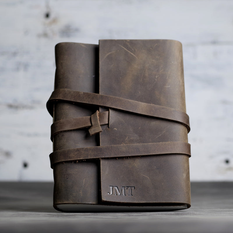 Personalized Leather Wrap Journal - Rustic Brown - Ox & Pine