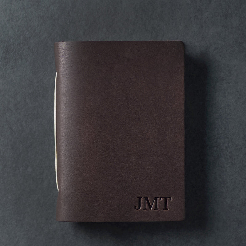 Personalized Leather Pocket Notebook Journal - Dark Brown - Ox & Pine