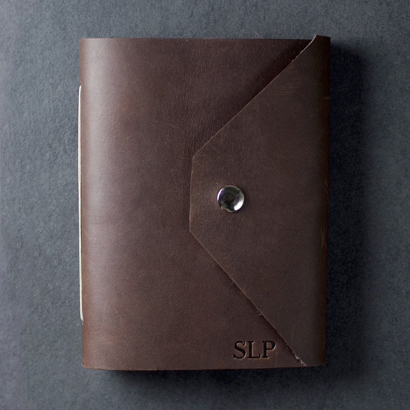 Personalized Leather Snap Journal - Dark Brown - Ox & Pine
