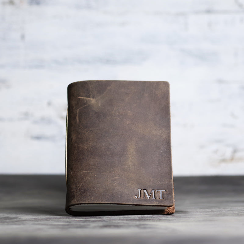 Personalized Leather Pocket Notebook Journal - Rustic Brown - Ox & Pine