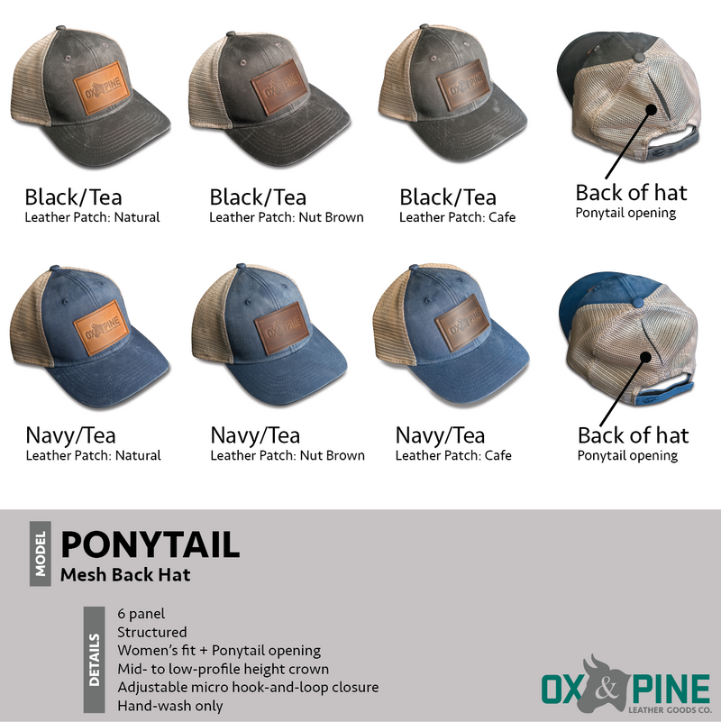 Leather Patch Ponytail Style Hat - Wolf Stamp