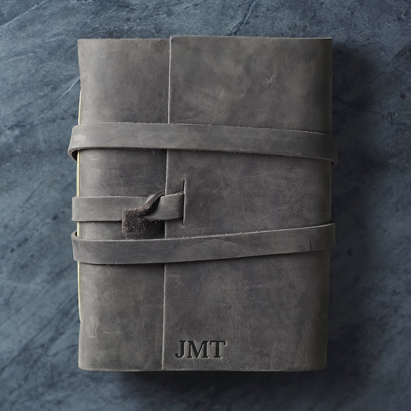 Personalized Leather Wrap Journal - Rustic Gray - Ox & Pine