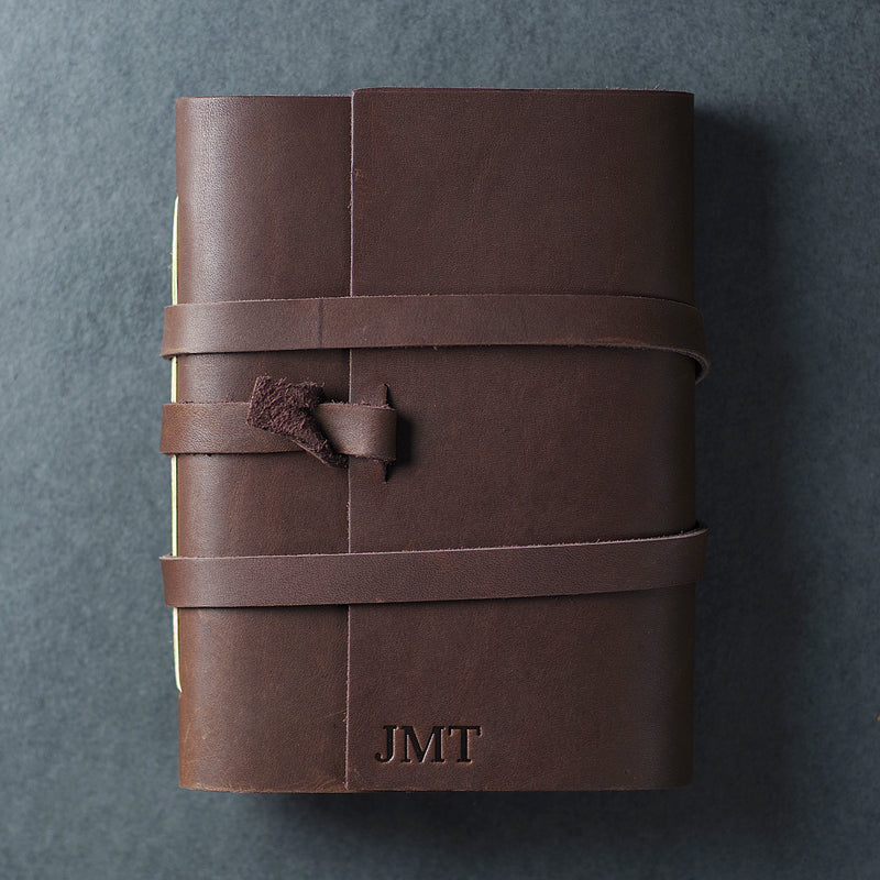 Personalized Leather Wrap Journal - Dark Brown - Ox & Pine