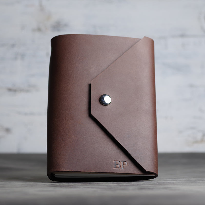 Personalized Refillable Snap Leather Journal - Dark Brown - Ox & Pine